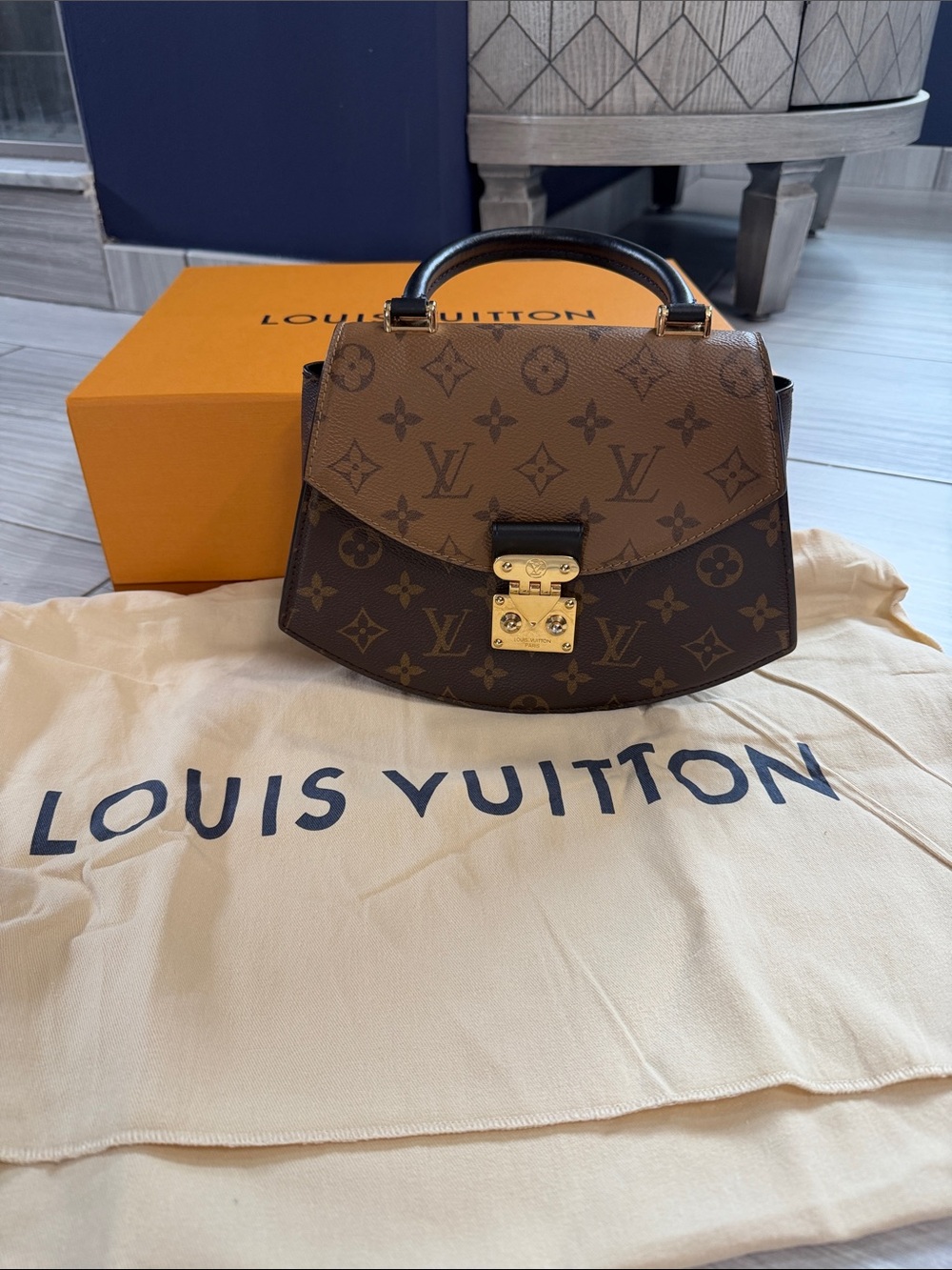 Louis Vuitton Tilset Two-Tone Brown Monogram Satchel with Gold Hardware